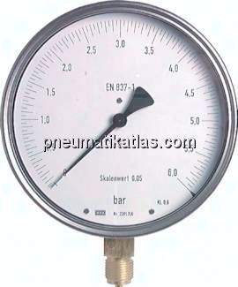 Feinmessmanometer senkrecht Ø 160 mm, Edelstahl / Messing, Klasse 0,6
