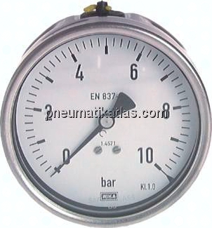 Chemie-Manometer waagerecht, 100mm, 0 - 10 bar