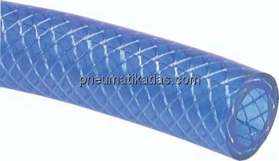 PVC-Gewebeschlauch 9 (3/8")x15mm, blau-transparent, 75 mtr. Rolle
