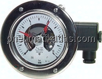 Sicherheits-Kontaktmanometer, waagerecht, 100mm, 0 - 16 bar
