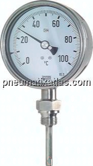 Bimetallthermometer, senkrecht D100/0 bis +500°C/160mm
