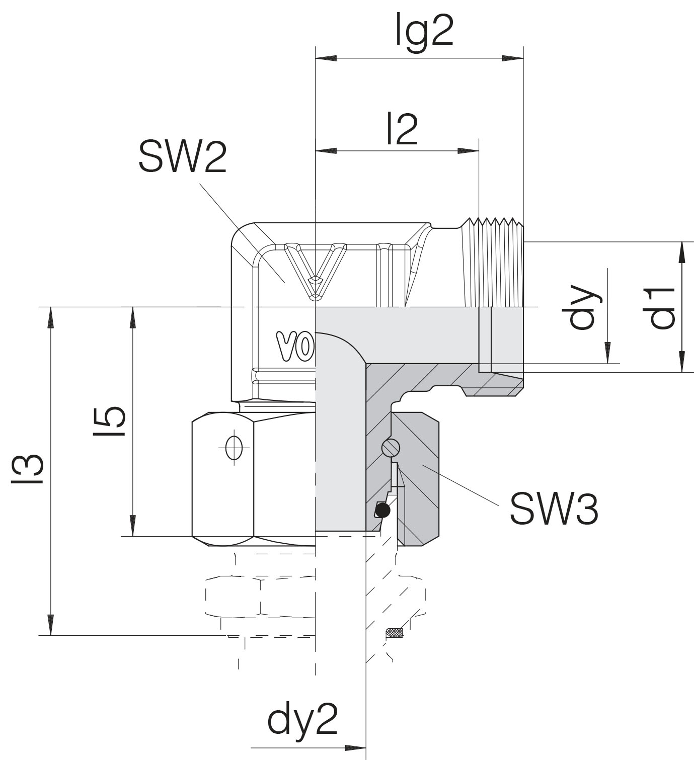 Einstellb. Winkel-Schneidringverschr. 6 L (M12x1,5), ohne Mutter & Schneidring, Stahl verzinkt