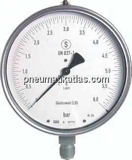 Feinmess-Sicherheitsmanometer senkrecht Ø 160 mm, Edelstahl, Klasse 0,6