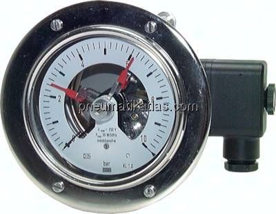Kontaktmanometer waagerecht Ø 100, 160 mm, Edelstahl / Messing, Klasse 1,0 / 2,5