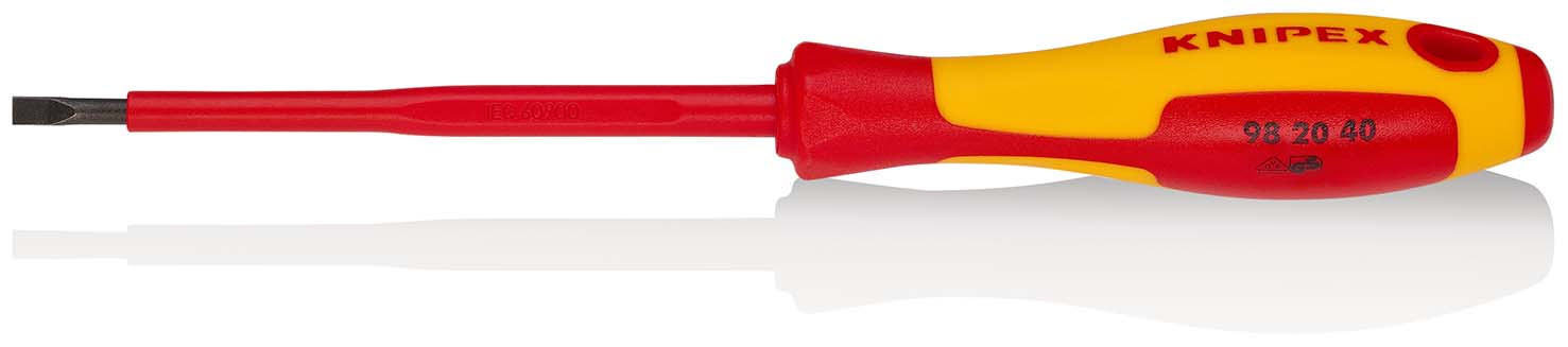 KNIPEX 98 20 40 Schraubendreher für Schlitzschrauben isolierender Mehrkomponenten-Griff, VDE-geprüft